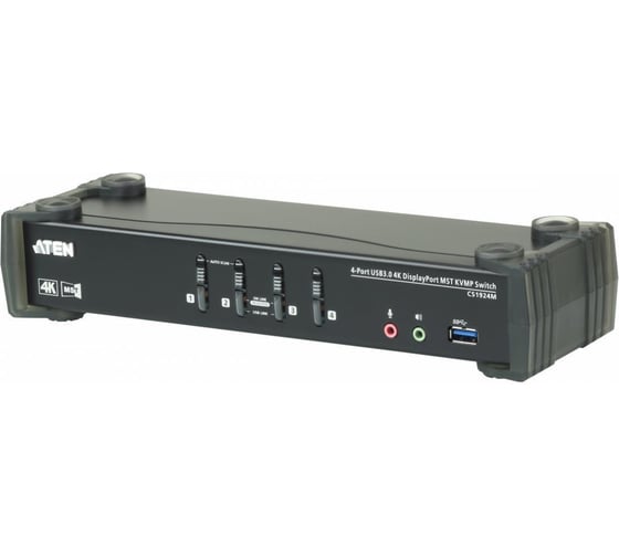 Переключатель KVM ATEN 4-портовый, USB 3.0, DisplayPort, с поддержкой 4K и MST, кабели в комплекте CS1924M-AT-G