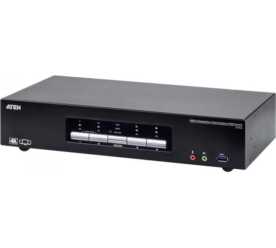 Переключатель KVM CS1964-AT-G 4-портовый 4K CS1964 с поддержкой трех дисплеев и интерфейсом USB3.0, DisplayPort ATEN 00-00761702