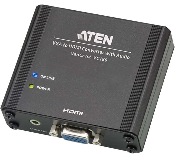 Конвертер ATEN converter, VGA+AUDIO HDMI, HD-DB15+MINI-JACK HDMI, Female, DC 5.3V, (1920x1200 DDC2B; 1080p) VC180-AT-G