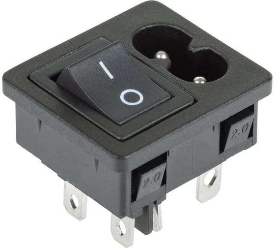 Разъем питания REXANT C8 2PIN с клавишным выключателем 250 V 6 А 10 шт 36-2284 1