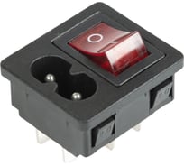 Разъем питания REXANT C8 2PIN с клавишным выключателем с красной подсветкой 250 V 6 А 10 шт 36-2285