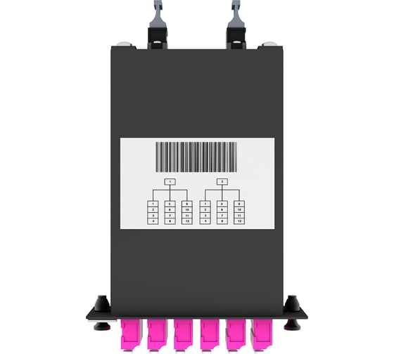 Кассета кроссовая NTSS 2 разъема MPO/UPC (male) 50/125 OМ4, на 24 LC/UPС (6 QLC/UPC), полярность U, черный NTSS-C-ST-504-2x12MPO(m)/U-24xLC/U-U-BL