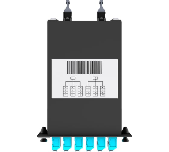 Кассета кроссовая NTSS 2 разъема MPO/UPC (male) 50/125 OМ3, на 24 LC/UPС (6 QLC/UPC), полярность U, черный NTSS-C-ST-503-2x12MPO(m)/U-24xLC/U-U-BL