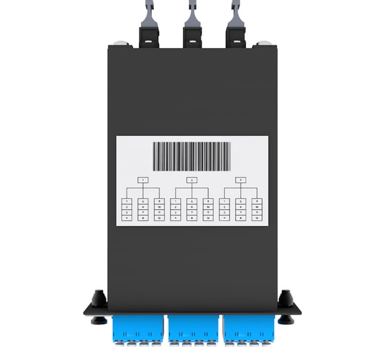 Кассета кроссовая NTSS 3 разъема MPO/АPC (male) 9/125, на 36 LC/UPС (9 QLC/UPC), полярность U, черный NTSS-C-ST-9-3x12MPO(m)/A-36xLC/U-U-BL
