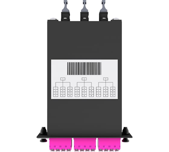 Кассета кроссовая NTSS 3 разъема MPO/UPC (male) 50/125 OМ4, на 36 LC/UPС (9 QLC/UPC), полярность U, черный NTSS-C-ST-504-3x12MPO(m)/U-36xLC/U-U-BL