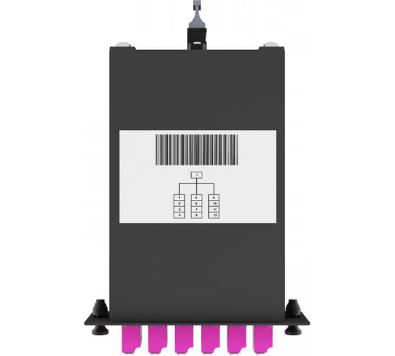 Кассета кроссовая NTSS STANDART 1 разъем MPO/UPC (male) 50/125 OМ4, на 12 LC/UPС (6 DLC/UPC), полярность А, черный NTSS-C-ST-504-1xMPO(m)/U-12xLC/U-A-BL