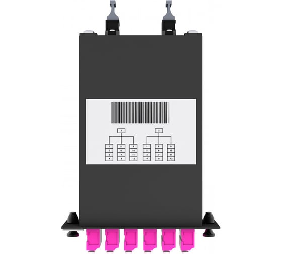 Кассета кроссовая NTSS STANDART 2 разъема MPO/UPC (male) 50/125 OМ4, на 24 LC/UPС (6 QLC/UPC), полярность А, черный NTSS-C-ST-504-2x12MPO(m)/U-24xLC/U-A-BL