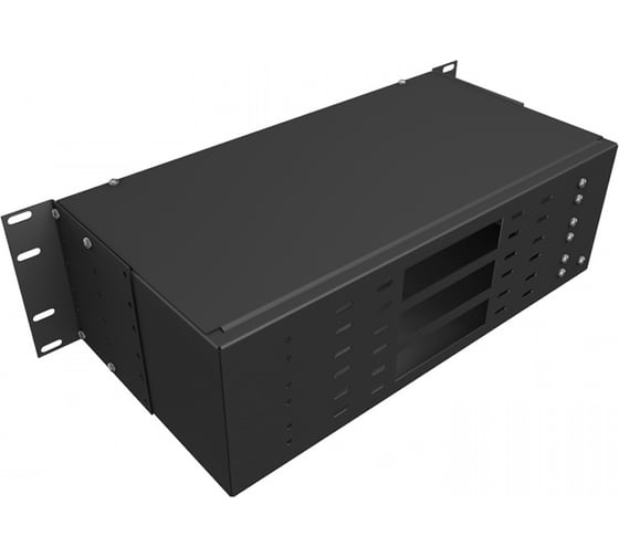 Кросс оптический KOSCAB 19'' укомплектованный 3U, 64 порта LC/APC duplex, 9/125 мкм (планки, сплайс-кассета 4шт, пигтейлы, КДЗС, адаптеры) черный RAL 9005шт КОС-КС-3U-64-2LC/A-9-SP1.5G1AY-BL