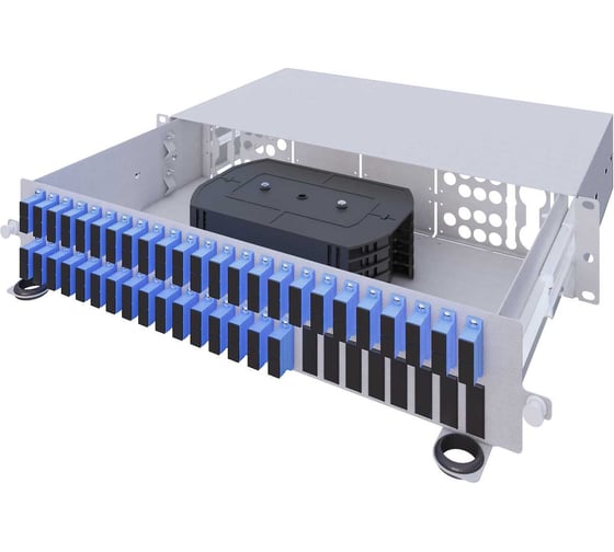 Кросс оптический стоечный выдвижной TopLAN 19", 80 SC/UPC адаптеров, одномодовый, ОS2, 2U, серый, укомплектованный КРСв-Top-2U-80SC/U-OS2-GY