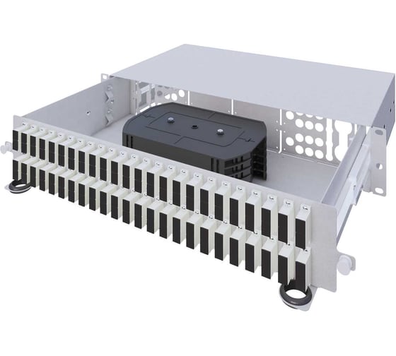 Кросс оптический стоечный выдвижной TopLAN 19", 96 SC/UPC адаптеров, многомодовый, ОM2, 2U, серый, укомплектованный КРСв-Top-2U-96SC/U-OM2-GY