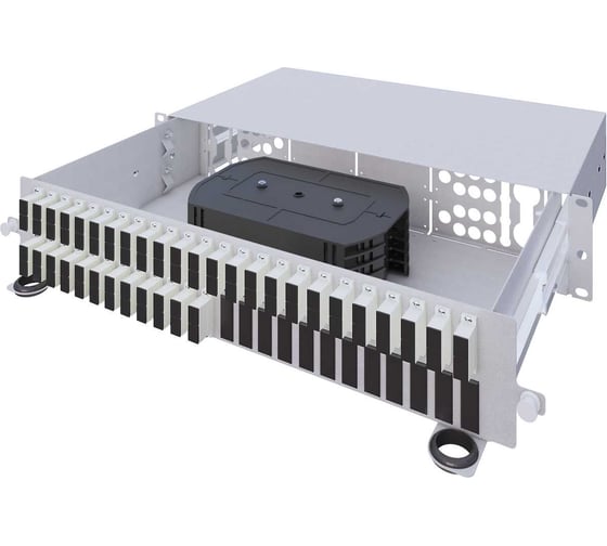 Кросс оптический стоечный выдвижной TopLAN 19", 72 SC/UPC адаптеров, многомодовый, ОM2, 2U, серый, укомплектованный КРСв-Top-2U-72SC/U-OM2-GY