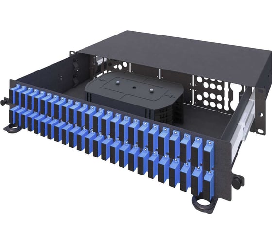 Кросс оптический стоечный выдвижной TopLAN 19", 96 SC/UPC адаптеров, одномодовый, 2U, цвет черный (RAL9005), укомплектованный КРСв-Top-2U-48DSC/U-OS2-BK