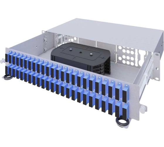 Кросс оптический стоечный выдвижной TopLAN 19", 96 SC/UPC адаптеров, одномодовый, ОS2, 2U, серый, укомплектованный КРСв-Top-2U-96SC/U-OS2-GY