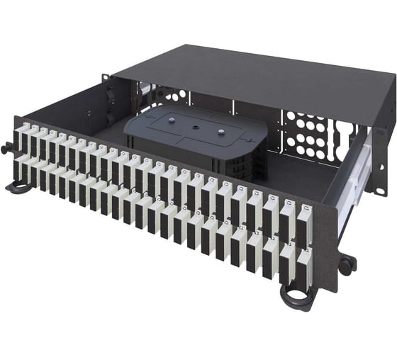 Кросс оптический стоечный выдвижной TopLAN 19", 96 SC/UPC адаптеров, многомодовый, ОМ2, 2U, черный, укомплектованный КРСв-Top-2U-96SC/U-OM2-BK