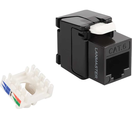 Модуль LANMASTER Keystone ToolLess, RJ45, неэкранированный, кат.6, без шторки, 180 градусов, черный LAN-TK45U6/180N-BK