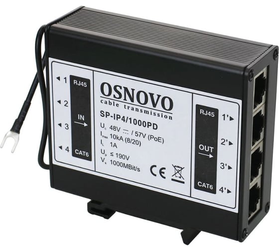 Устройство грозозащиты OSNOVO SP-IP4/1000PD для локальной вычислительной сети на 4 порта 14974