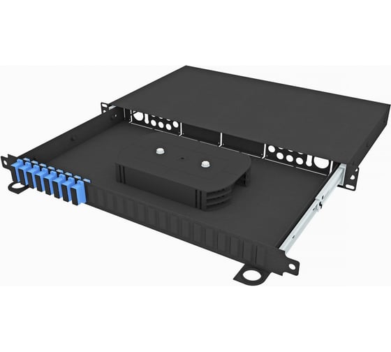 Кросс оптический TopLAN стоечный выдвижной 19", 12 SC/UPC адаптеров, одномодовый, 1U, черный, укомплектованный, КРСв-Top-1U-12SC/U-OS2-BK
