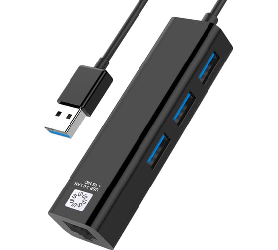 Сетевая карта 5bites USB 3.0 - RJ45 1 гигабит, 3-х портовый USB разветвитель 10см UA3-45-04BK 1
