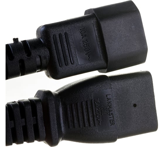 Шнур питания LANMASTER C19-C14, 3х0.75, 220В, 10А, черный, 1.5 метра LAN-PP19/14-1.5-BK