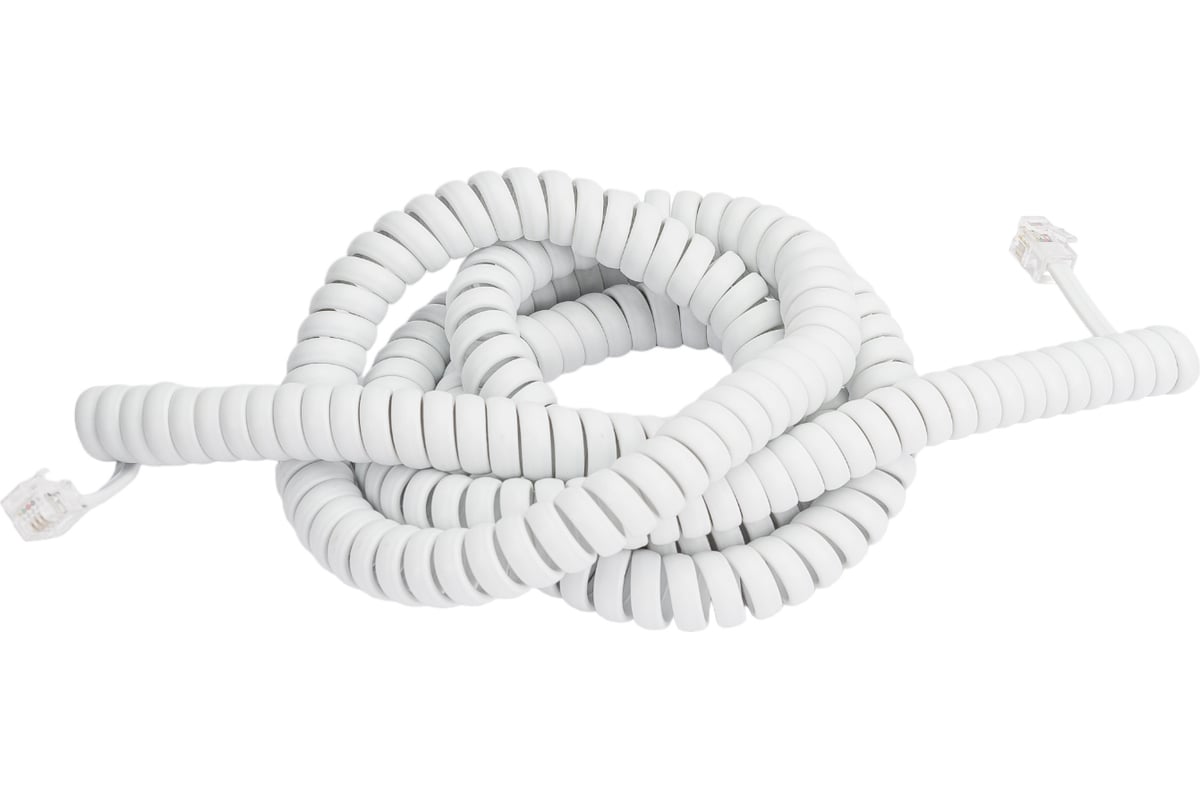 Витой трубочный телефонный шнур REXANT RJ-10, 4P-4C, 7 м, белый 18-2071 ...