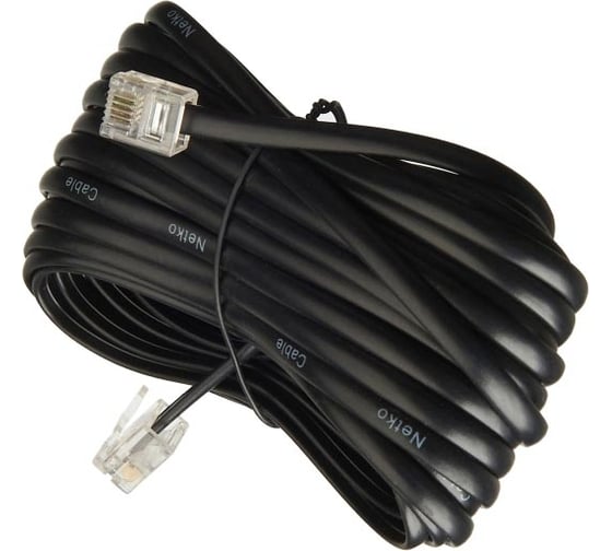 Телефонный удлинитель RJ-11 (6р4с) TWIST 7м, черный, TWCS-TEC-07M-B