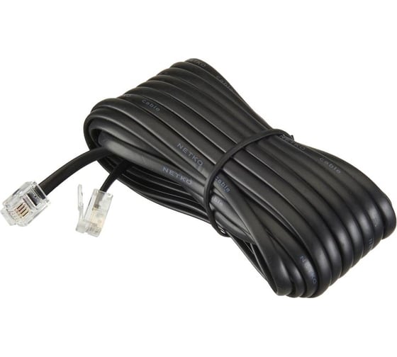 Телефонный удлинитель RJ-11 (6р4с) TWIST 7м, черный, TWCS-TEC-07M-B