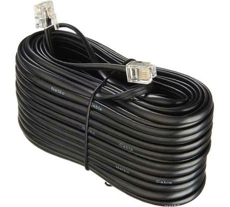 Телефонный удлинитель RJ-11 (6р4с) Retic 20м, черный, TWCS-TEC-20M-B