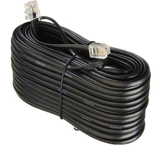 Телефонный удлинитель RJ-11 (6р4с) TWIST 20м, черный, TWCS-TEC-20M-B 1