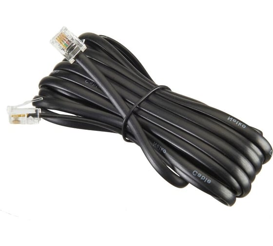 Телефонный удлинитель RJ-11 (6р4с) TWIST 5м, черный, TWCS-TEC-05M-B