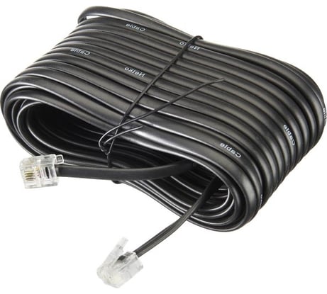 Телефонный удлинитель RJ-11 (6р4с) Retic 10м, черный, TWCS-TEC-10M-B