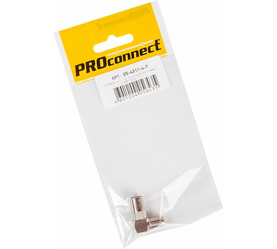 Антенный переходник PROCONNECT RG-6, гнездо F - штекер ТВ, угловой 1шт 05-4311-4-7