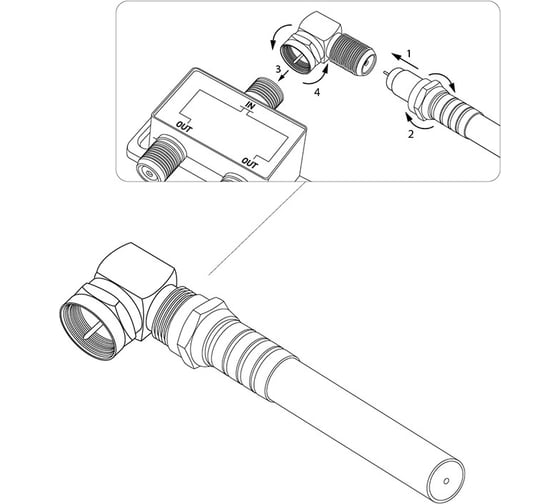 Антенный угловой переходник REXANT RG-6, SAT, штекер F - гнездо F, 06-0021-A