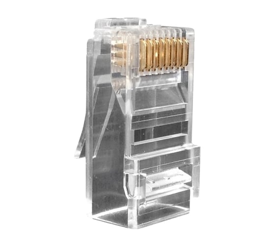 Разъем Hyperline RJ-45 8P8C под витую пару, категория 6 (50 µ"/ 50 микродюймов), универсальный (для одножильного и многожильного кабеля), со вставкой, 100 шт. 49364