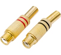 Разъем RCA гнездо Pro Legend металл на кабель, пайка, красный и черный 2 полосы, Gold, PL2159 24605973