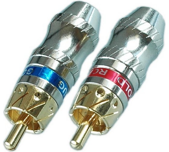 Разъем RCA штекер Pro Legend металл на кабель, красный и синий, Gold, PL2163