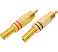 Разъем RCA штекер Pro Legend металл на кабель, пайка, красный и черный 2 полосы, Gold, PL2157 24606027