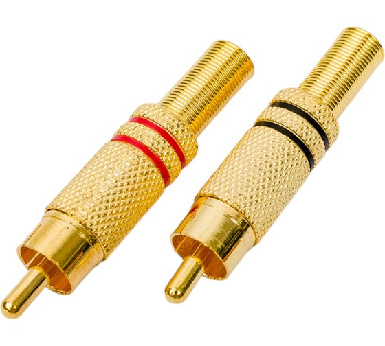 Разъем RCA штекер Pro Legend металл на кабель, пайка, красный и черный 2 полосы, Gold, PL2157
