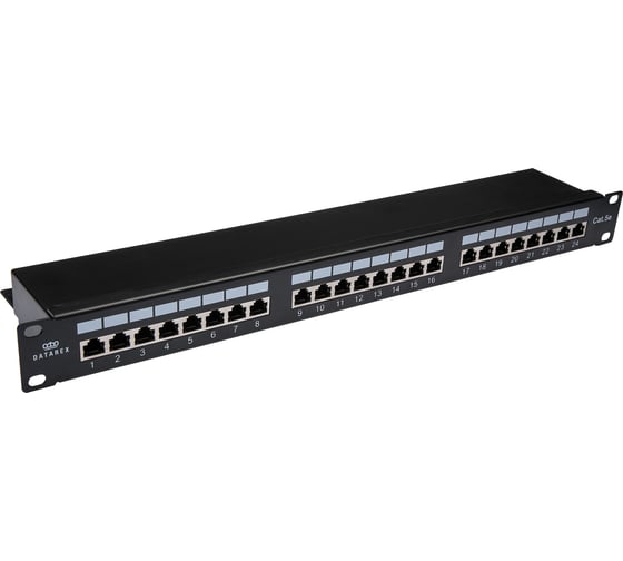 Коммутационная панель DATAREX категория 5е, ftp, 19 дюймов, 1u, 24хrj45, 568a/в, черный DR-4101