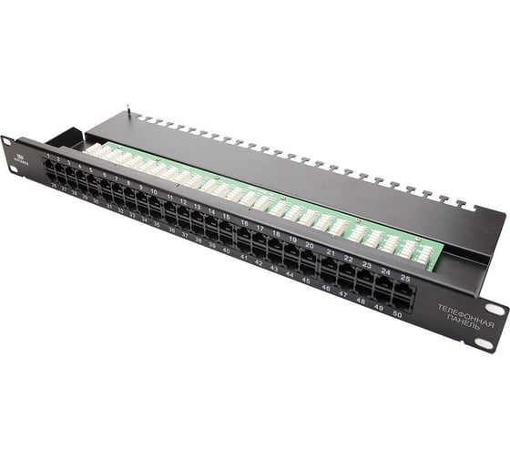 Коммутационная панель DATAREX категория 3, utp, 19 дюймов, 1u, 50хrj45, usoc, 2 пары, черный DR-4071 1