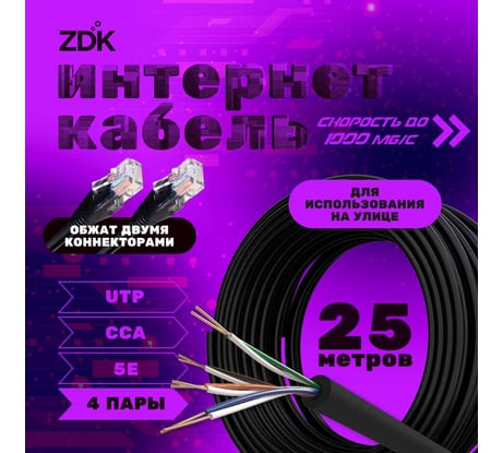 Интернет кабель ZDK Outdoor CCA 25 метров OUTCCA25