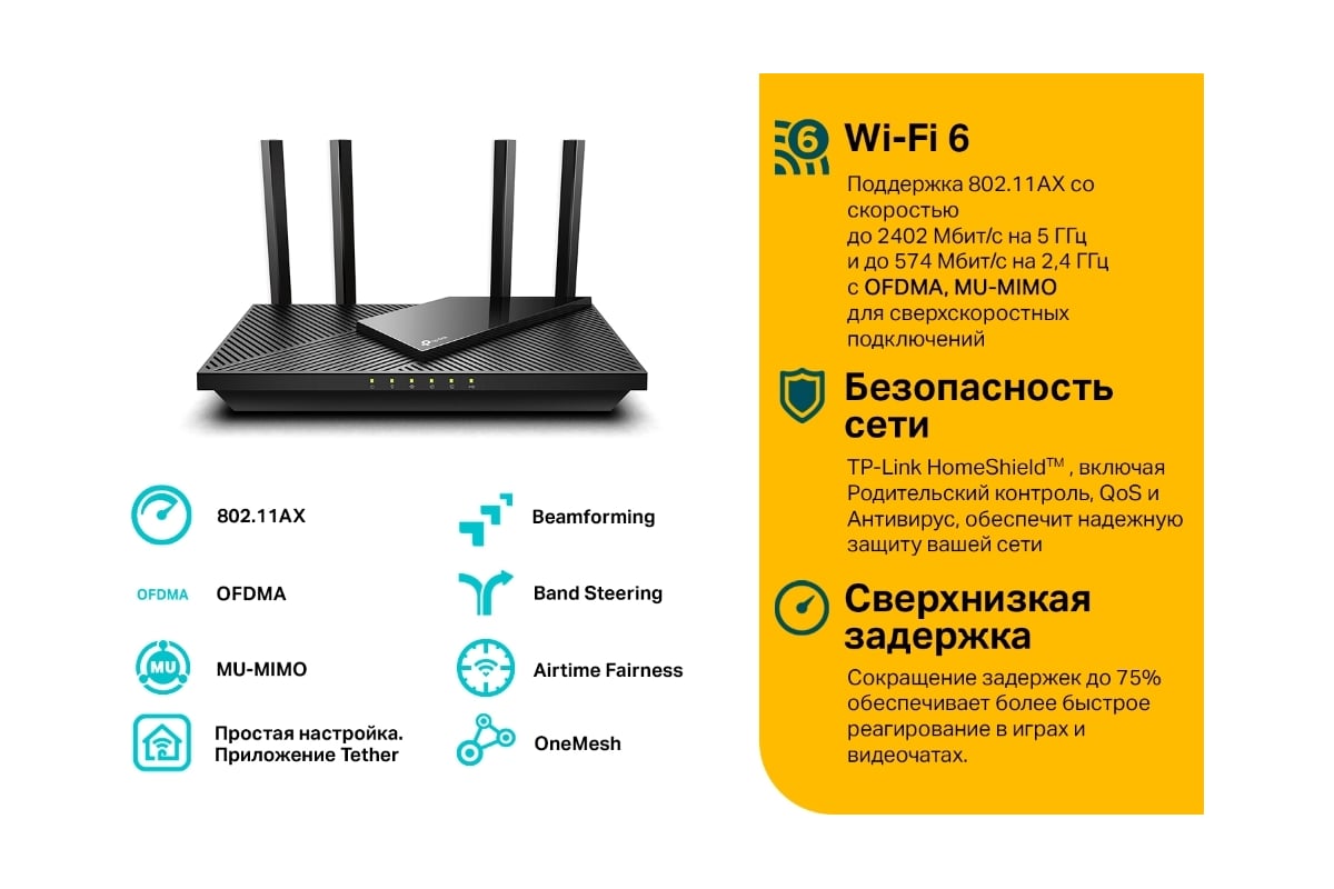 Двухдиапазонный гигабитный wi-fi роутер TP-Link ARCHER AX55 - выгодная  цена, отзывы, характеристики, фото - купить в Москве и РФ