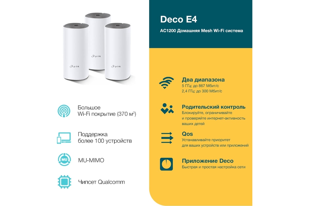 Домашняя mesh Wi-Fi система TP-Link DECO E4(3-PACK)