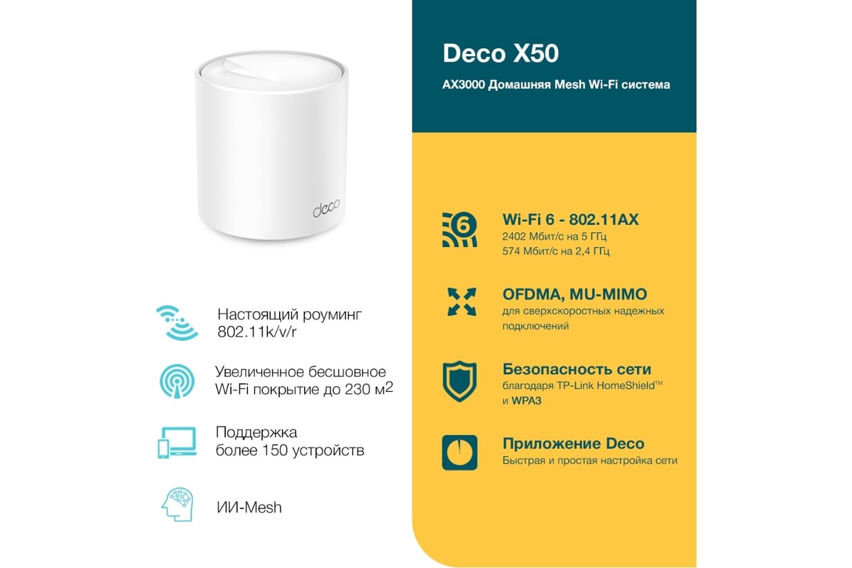 Домашняя mesh Wi-Fi система TP-Link Deco X50(1-pack) - выгодная цена,  отзывы, характеристики, фото - купить в Москве и РФ