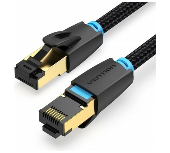 Прямой патч-корд VENTION SFTP cat.8 RJ45 - 1м. Черный Тканевая оплетка IKGBF