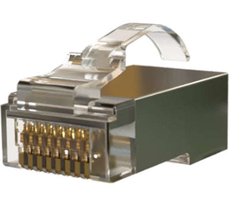 Разъем легкой оконцовки Hyperline PLEZ-8P8C-UA-C6-SH-100 RJ-45 (8P8C) под витую пару, язычок Arch, категория 6 (50 µ"/ 50 микродюймов), экранированный, универсальный, для одножильного и мног