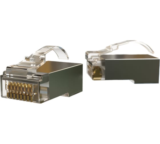 Разъем легкой оконцовки Hyperline PLEZ-8P8C-UA-C6-SH-100 RJ-45 (8P8C) под витую пару, язычок Arch, категория 6 (50 µ"/ 50 микродюймов), экранированный, универсальный, для одножильного и мног