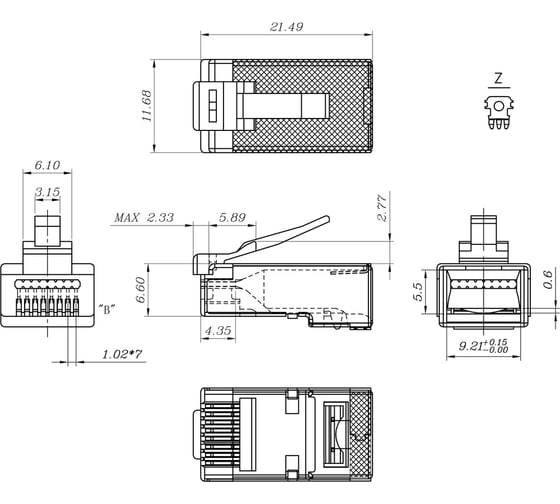 Разъем легкой оконцовки Hyperline PLEZ-8P8C-U-C6-SH-100 RJ-45 (8P8C) под витую пару, категория 6 (50 µ"/ 50 микродюймов), экранированный, универсальный (для одножильного и многожильного кабе