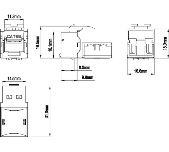 Вставка Keystone Hyperline KJ9-8P8C-C5e-90-BK Jack RJ-45(8P8C), категория 5e, черная 432650