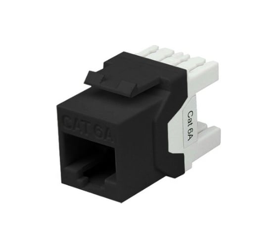 Вставка Keystone Hyperline KJ8-8P8C-C6A-180-BK Jack RJ-45(8P8C), категория 6a (10G), тип 180 градусов, черная 432644