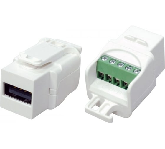 Вставка Hyperline KJ1-USB-A2-SCRW-WH формата Keystone Jack USB 2.0 (Type A) под винт, ROHS, белая 251290 1